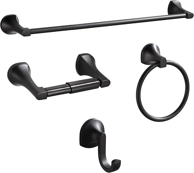 BGL Bathroom Hardware Set Matte Black Adjustable Expandable Towel Bar 4-Piece Bathroom Accessory Set Wall Mounted Robe Hook Toilet Paper Holder Towel Ring Towel Bar - ModernBath