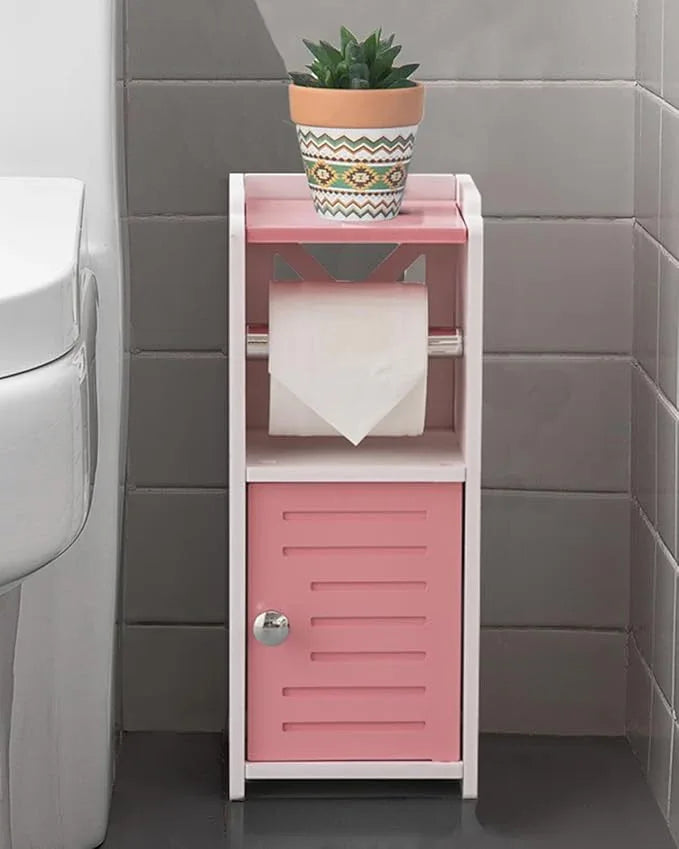 AOJEZOR Toilet Paper Holder Stand: PVC Freestanding Cabinet Storage for Small Bathroom Spaces for Homes and Renters-Jelly Pink - ModernBath