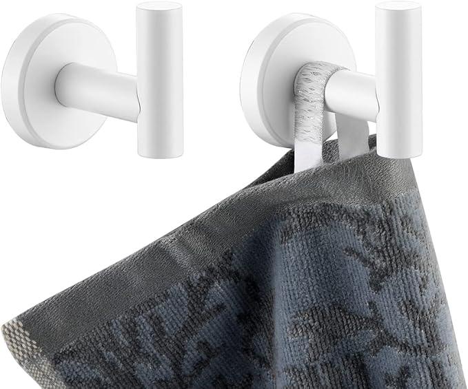 JQK Bathroom Towel Hook White, Coat Robe Clothes Hook for Bathroom Kitchen Garage Wall Mounted (2 Pack), 304 Stainless Steel 0.8mm Thicken, TH100-WH-P2 - ModernBath