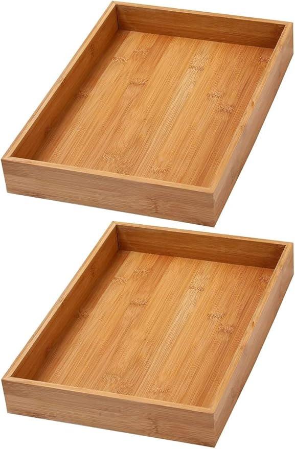 YBM Home Bamboo Drawer Organizer Storage Box for Kitchen Drawer, Junk Drawer, Office, Bedroom, Children Room, Craft, Sewing, and Bathroom, 2 Pack 10x14x2 inch - ModernBath