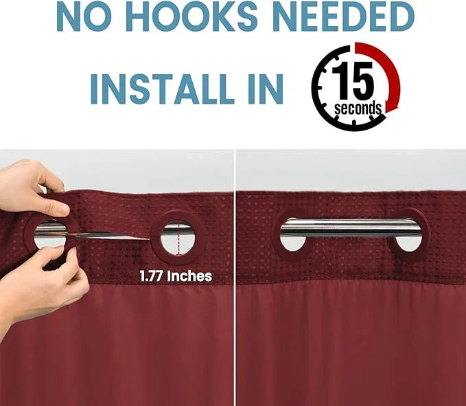 EUTXL Burgundy No Hook Shower Curtain with Snap in Liner,230GSM Waffle Weave Shower Curtains for Bathroom,71W x 74H - ModernBath