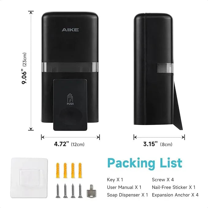 AIKE Wall Mount Liquid Soap Dispenser, 27oz Large Capacity with Extended Pump for Commercial Bathrooms,AK1008(Black) - ModernBath