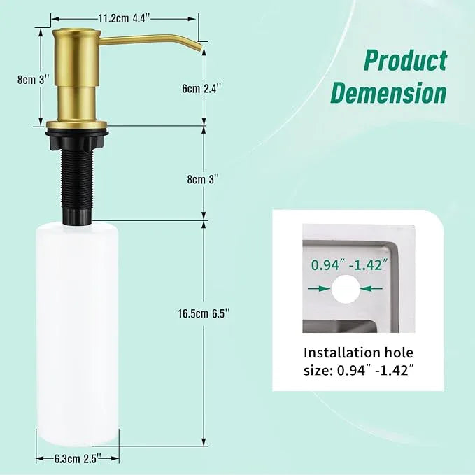 CREA Brushed Gold Kitchen Soap Dispenser Countertop Soap Dispenser for Kitchen Sink, Built in Sink Soap Dispenser for Bathroom with 39" Tube Large Capacity 17 OZ Bottle - ModernBath