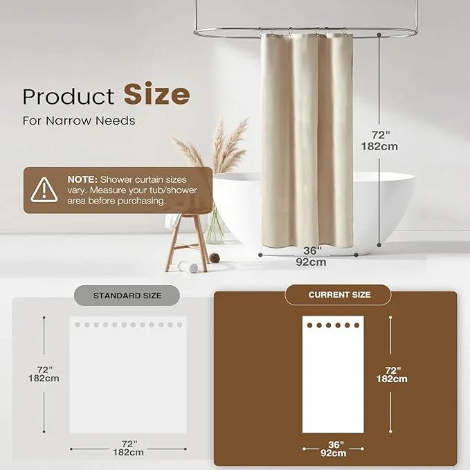 BTTN Stall 3 in 1 Shower Curtain Set, Small Linen Textured Fabric Shower Curtain and Clear Liner Set with 6 Hook, Half Modern Hotel Luxury Waterproof Shower Curtain for Bathroom, Cream/Beige, 36x72 - ModernBath