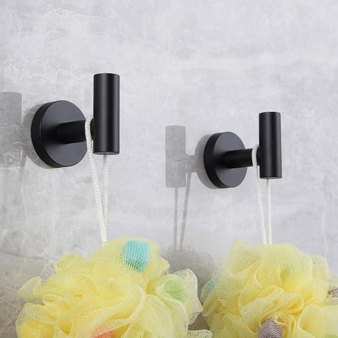Matte Black Bathroom Accessories Kit 5-Pieces Bathroom Hardware Set Wall Mounted - Includes 24" Double Towel Bar, 12" Hand Towel Bar, Toilet Paper Holder, 2X Robe Towel Hooks … - ModernBath