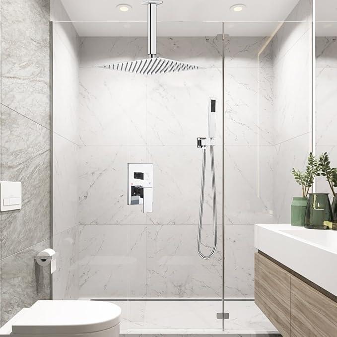 Heable Shower System ‎Polished Chrome Bathroom 10 Inch Rain Shower Head Ceiling Mount with Handheld Luxury High Pressure Shower Combo Set Shower Faucet Rough-in Valve Body and Trim Kit - ModernBath
