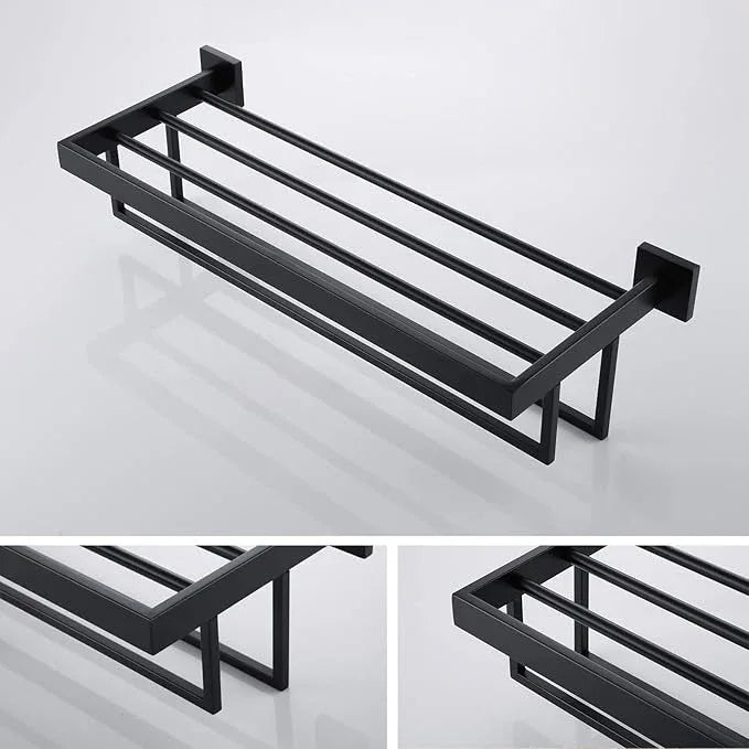 KOKOSIRI Matte Black Towel Rack 24'' Bathroom Towel Shelf with Double Towel Bars SUS304 Stainless Steel Wall Mounted, B6003BK - ModernBath
