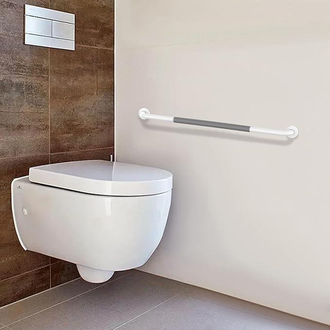 32 Inch Anti Slip Shower Grab Bar, Munzong White Stainless Steel Bathroom Grab Bar w/Gray Rubber Grip, Bathroom Balance Bar,Safety Handrail Support,Handicap Elderly Senior Assist Bath Handle - ModernBath