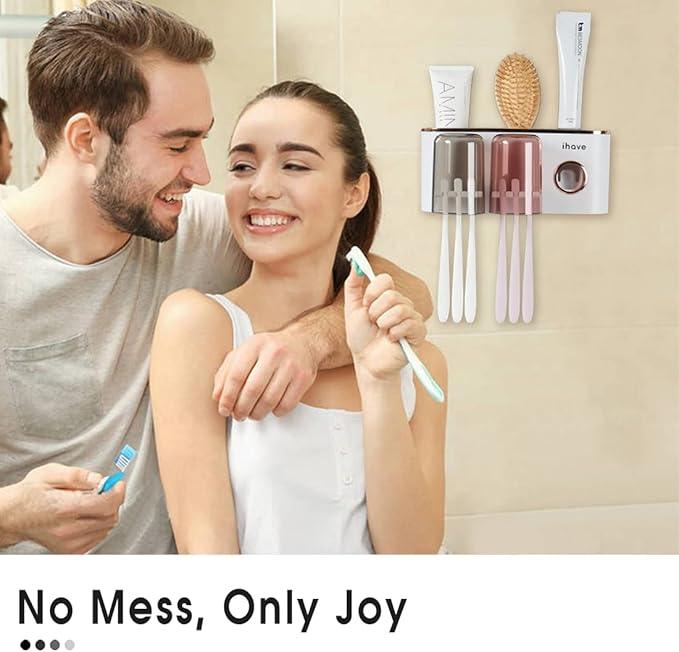 iHave Toothbrush Holders Bathroom Decor with Toothpaste Dispenser, 2 Cups Toothbrush Holder Wall Mounted Bathroom Accessories - ModernBath