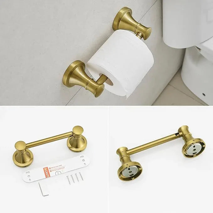 RUMOSE Toilet Paper Holder and Hand Towel Ring Brushed Gold Wall Mount Bathroom Hardware Accessories 2 PCS Set Flexible Pivoting Toilet Tissue Roll Holder and Towel Hanger, Stainless Steel - ModernBath