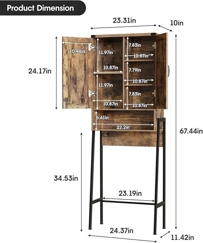 Vabches Over The Toilet Storage Cabinet with 2-Door Design Bathroom Organizers and Storage with Anti-Tip Device Over Toilet Organizer with Shelves for Bathroom,Restroom,Laundry Brown - ModernBath