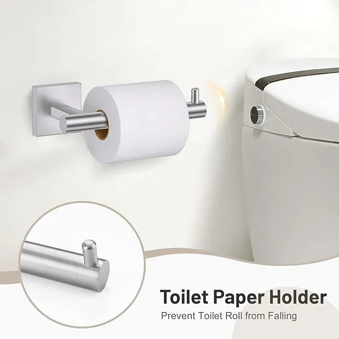 Towel Ring Set 4 Piece Bathroom Hardware Set Includes Towel Ring 2 Towel Hooks and Toilet Paper Holder Stainless Steel Wall Mounted (Brushed Nickel) - ModernBath