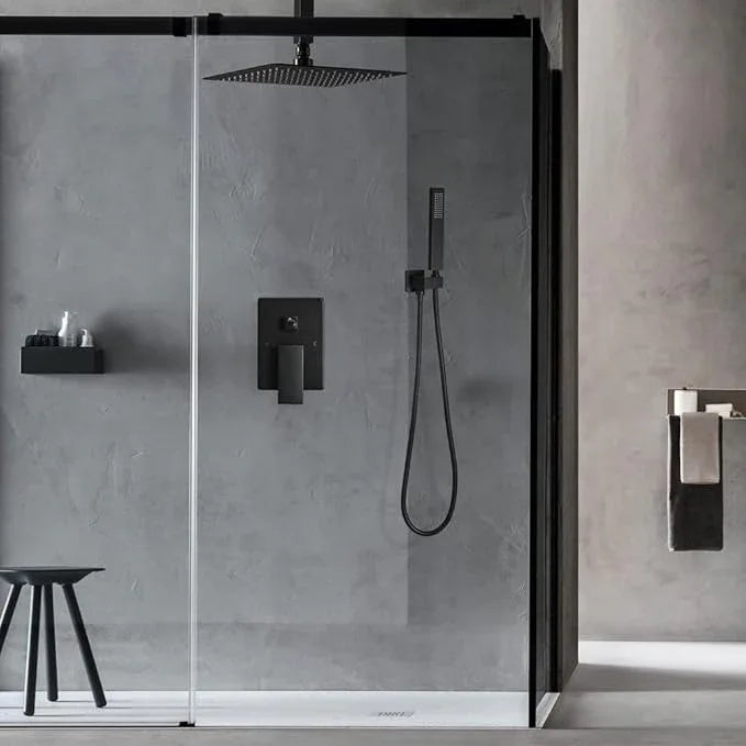 JingGang 10 Inch Ceiling Mounted Shower System Rain Mixer Shower Combo Set Rainfall Shower Head System Matte Black Shower Faucet Rough-in Valve Body and Trim Kit Included - ModernBath