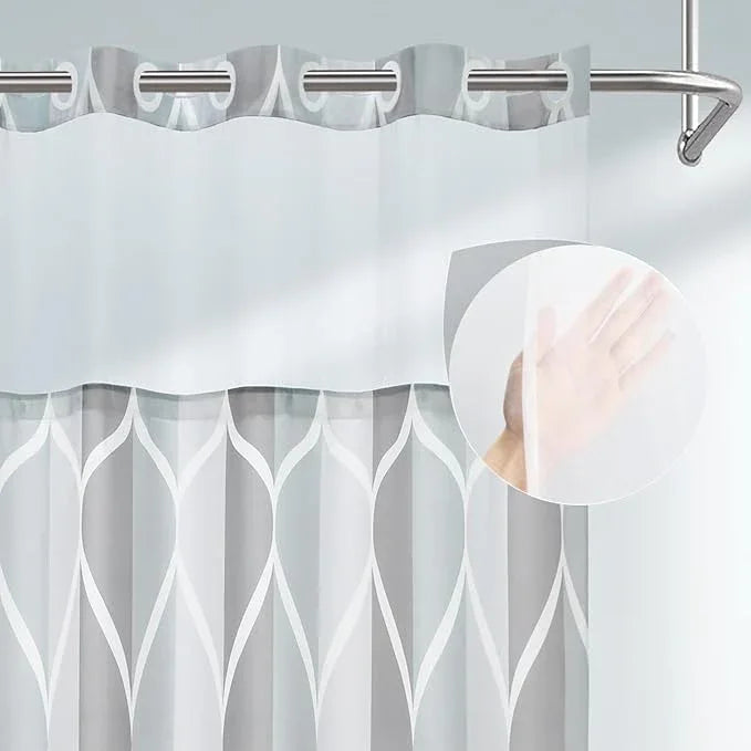 Yiatn No Hook Grey Stall Size Shower Curtain with Snap in Fabric Liner Set - Hotel Style with See Through Mesh Top Window, Modern Geometric Waterdrop Design,Waterproof and Washable, 54x80 INCH - ModernBath
