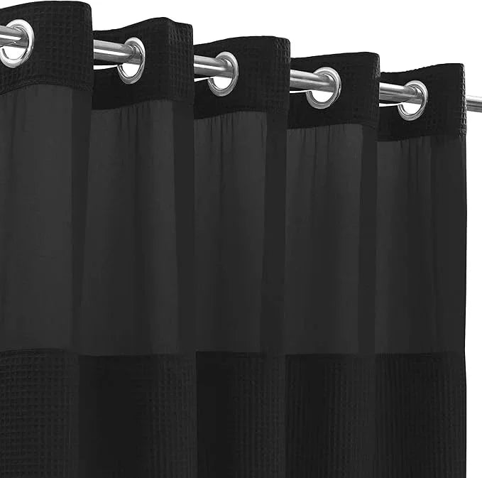 River Dream Black Fabric Shower Curtain Set, Cotton Blend, Waffle Weave, with Snap in Replacement Liner，54 x 80 inches - ModernBath