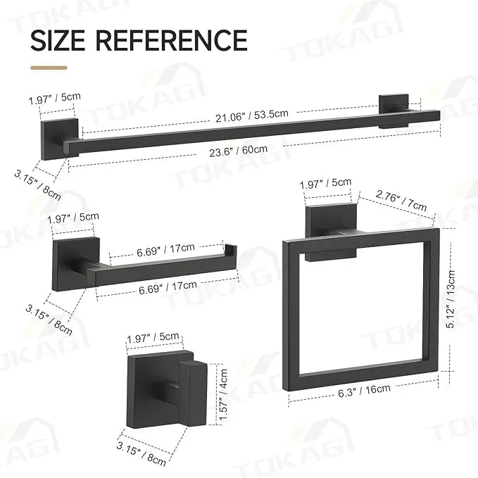 TQKAG 5-Piece Matte Black Bathroom Hardware Set Classic Wall Mounted Bathroom Accessories Set SUS304 Stainless Steel Towel Bar Sets 23.6" Towel Rack for Bathroom Towel Holder Set,Black - ModernBath