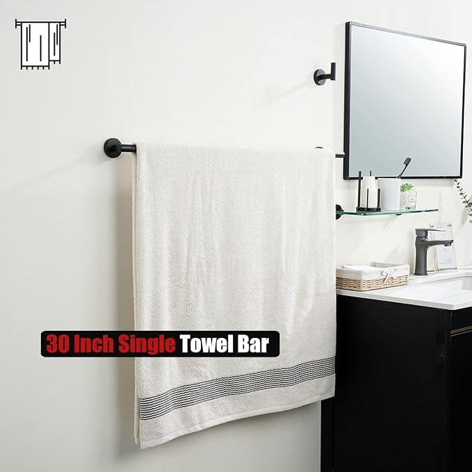 JQK Black Bath Towel Bar, 33 Inch 304 Stainless Steel Thicken 0.8mm Towel Rack Bathroom, Towel Holder Matte Black Wall Mount, Useable Length 30 Inch 2 Pack, TB110L30-PB-P2 - ModernBath