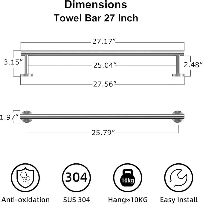 Bathroom Towel Bar, 27 Inch Towel Racks for Bathroom Wall Mounted, Heavy Duty Bathroom Towel Holder Organizer, Stainless Steel Home Towel Rod, Brushed Nickel - ModernBath