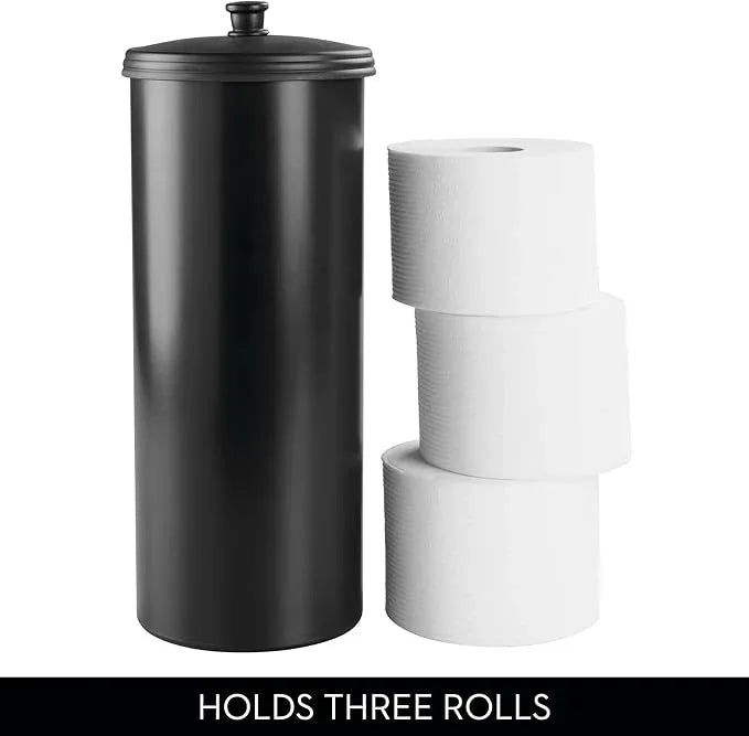 iDesign Freestanding Bathroom Toilet Paper Storage Holder with Lid for 3 Extra Rolls, Matte Black - ModernBath