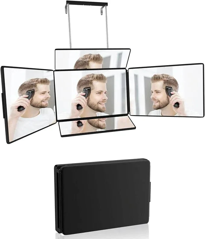 5 Way Mirror for Self Hair Cutting & Shaving, 360 Makeup Mirror with Height Adjustment for Braiding & Styling (Black) - ModernBath