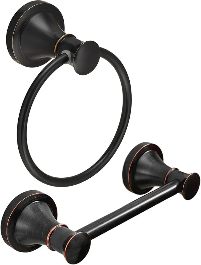 RUMOSE Toilet Paper Holder and Hand Towel Ring Oil Rubbed Bronze Wall Mount Bathroom Hardware Accessories 2 PCS Set Flexible Pivoting Toilet Tissue Roll Holder and Towel Hanger, Stainless Steel - ModernBath