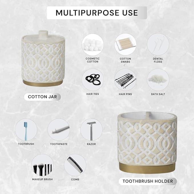 6-Piece Bathroom Accessories Set – Soap Dispenser, Toothbrush Holder, Tumbler, Soap Dish, Cotton Swab Jar & Toilet Brush – Modern Bathroom Decor Set (Solana) - ModernBath