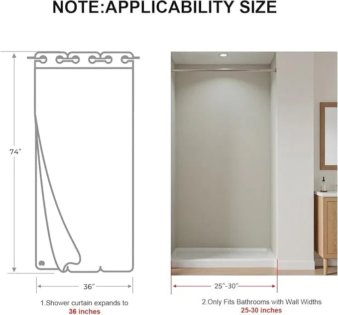River Dream White Farmhouse Shower Curtain with Snap-in Liner, No Hooks Needed,with Magnets,with Tassels,Water Repellent&Machine Washable,36x74Inch - ModernBath