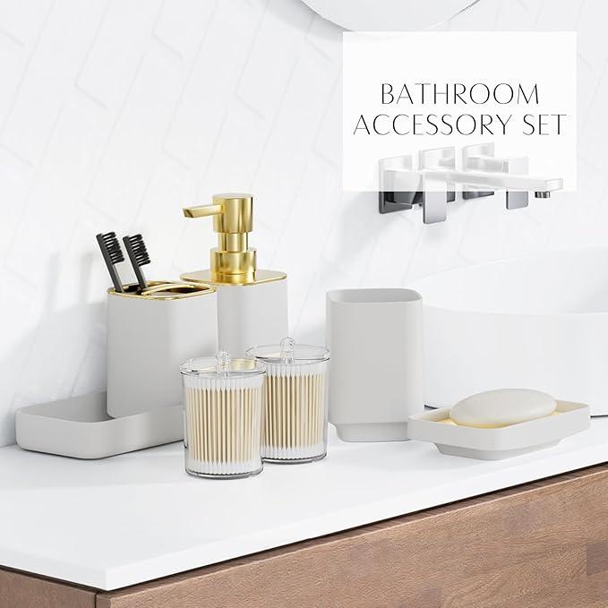 9PCS Bathroom Accessory Set, White Bathroom Set, Bathroom Accessories Set Complete with Trash Can, Toothbrush Holder, Soap Dispenser, Toilet Brush, Bathroom Decor - ModernBath