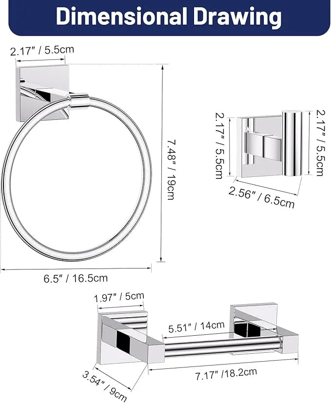 Towel Ring Set 4 Piece Bathroom Hardware Set Includes Towel Ring 2 Towel Hooks and Toilet Paper Holder Stainless Steel Wall Mounted (Polished Chrome) - ModernBath