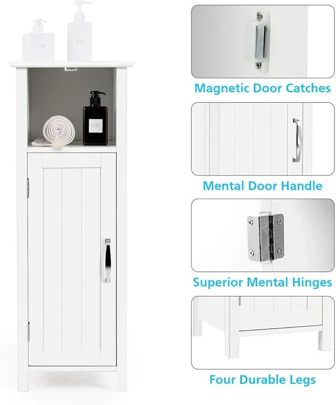 DORTALA Bathroom Floor Storage Cabinet w/Single Door Adjustable Shelf, Bathroom Storage Organizer Toiletries, Suitable for Kitchen, Bathroom, Living Room (White) - ModernBath