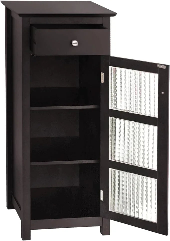 Teamson Home Chesterfield Wooden Floor Cabinet with Waffle Glass Door and Drawer, Espresso - ModernBath