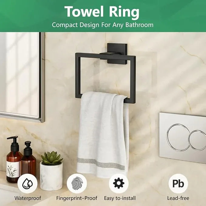 Matte Black 5-Piece Bathroom Hardware Set， INDARE Towel Rack for Bathroom Wall Stainless Steel， Black Bathroom Accessories Set 23.8-Inch - ModernBath