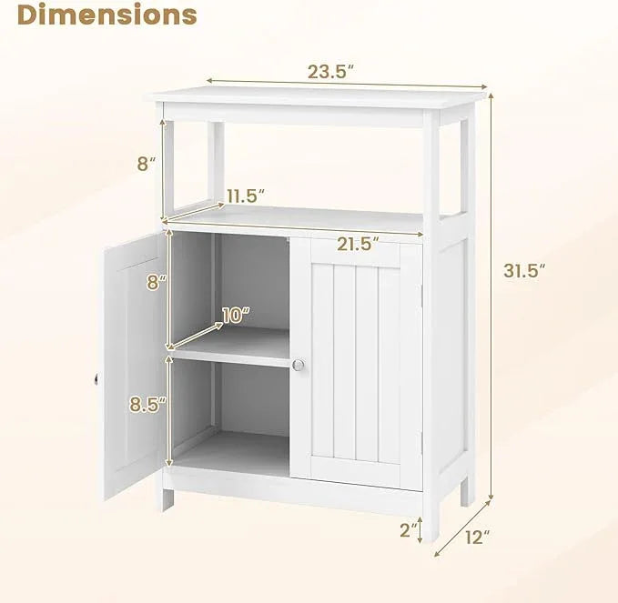 GOFLAME Bathroom Cabinet, Floor Storage Organizer with 2 Doors, 2 Open Shelves, 3-Level Adjustable Shelf, Modern Storage Unit for Laundry Room, Entryway, Living Room, White - ModernBath