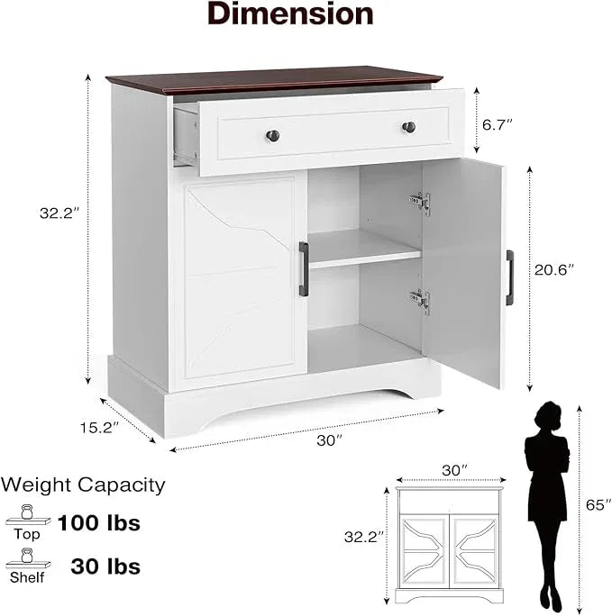 Buffet Cabinet with Storage, Coffee Bar with Drawer & Adjustable Shelf, Modern Sideboard for Kitchen, Living Room, White - ModernBath