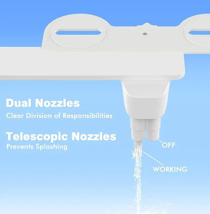 Ultra-Slim Bidet Attachment for Toilet - Dual Nozzle (Frontal & Rear Wash), Adjustable Water Pressure, Non-Electric, Cold Fresh Water, Easy to Install, Fits Existing Toilets (White) - ModernBath