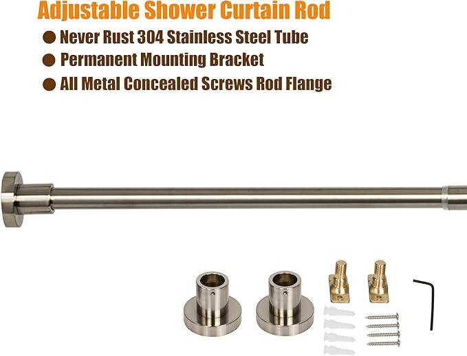 Artiwell Heavy Duty Shower Rod, Adjustable Shower Curtain Rod, Expandable 47-84 Inch, Permanent Mount Shower Rod, Never Rust Stainless Steel For Window Curtain and Closet, Brushed Nickel - ModernBath