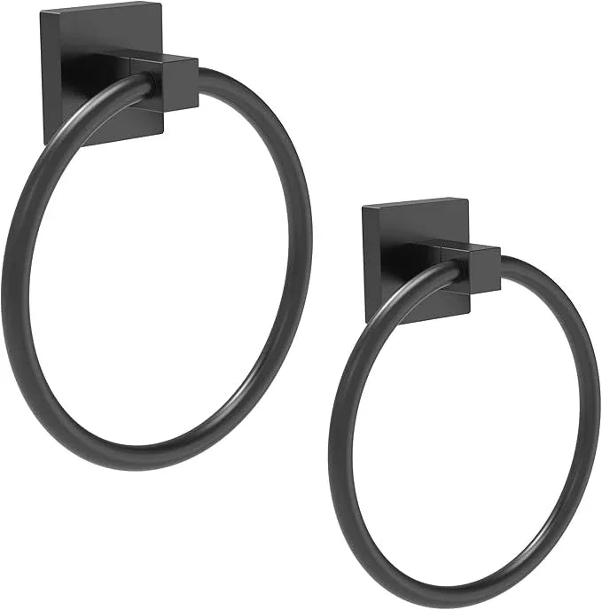 RUACQ Towel Ring-Matte Black Towel Holder Square Base Stainless Steel and Zinc Alloy Modern Wall Mounted - ModernBath