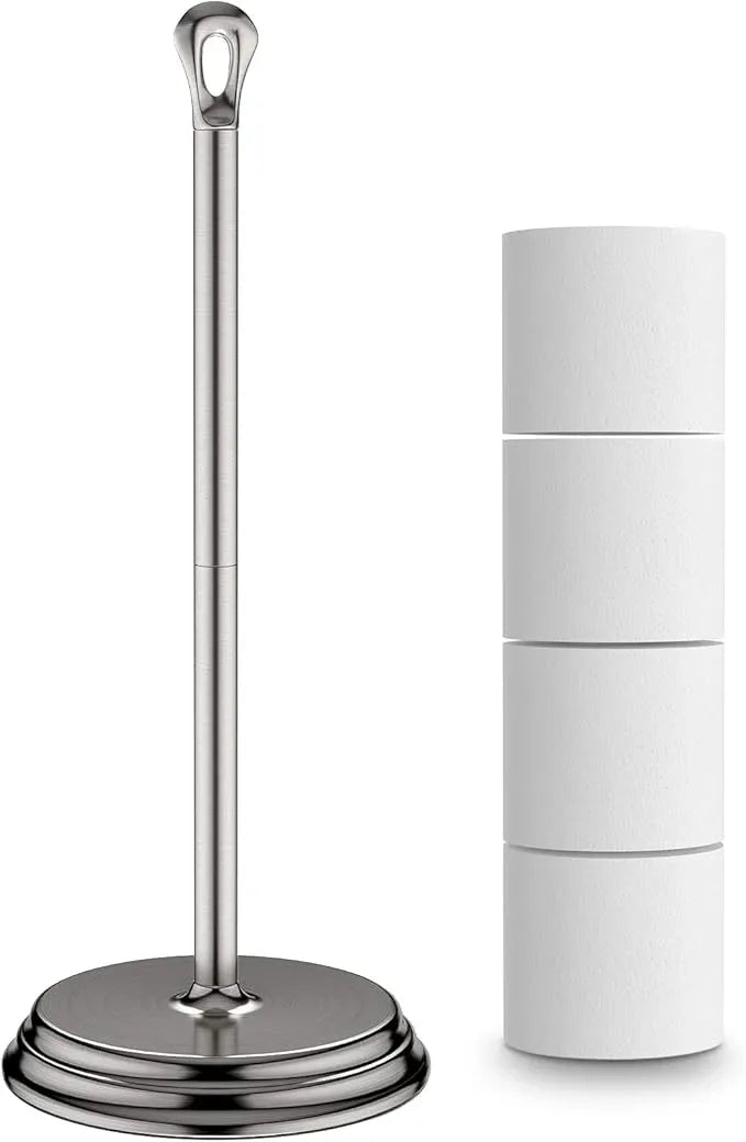 Toilet Paper Holder with Rustproof, Metal Free Standing Toilet Paper Stand Storage for Bathroom, Tissue Paper Roll Holder for Bathroom Accessories (Brushed Nickel) - ModernBath