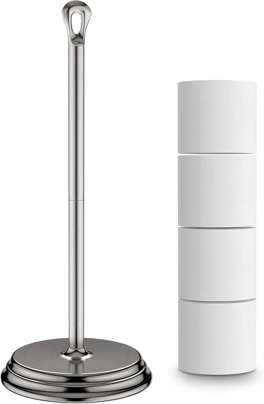 Toilet Paper Holder with Rustproof, Metal Free Standing Toilet Paper Stand Storage for Bathroom, Tissue Paper Roll Holder for Bathroom Accessories (Brushed Nickel) - ModernBath