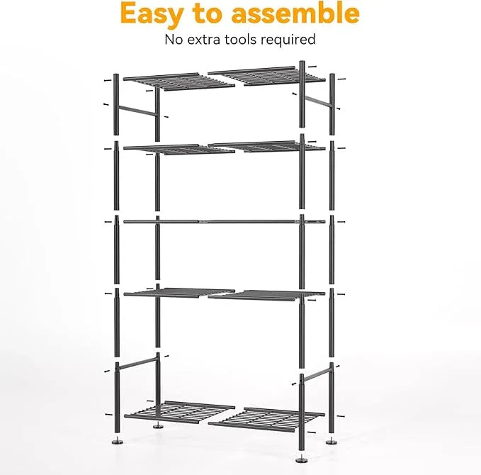 5 Tier Shelf Organizer Rack, Metal Shelving Unit with Adjustable Leveling Feet, Space-Saving Storage Shelves for Garage Closet Laundry Bathroom Kitchen Pantry, 33.07”Wx12.6”Dx72.04”H,Black - ModernBath