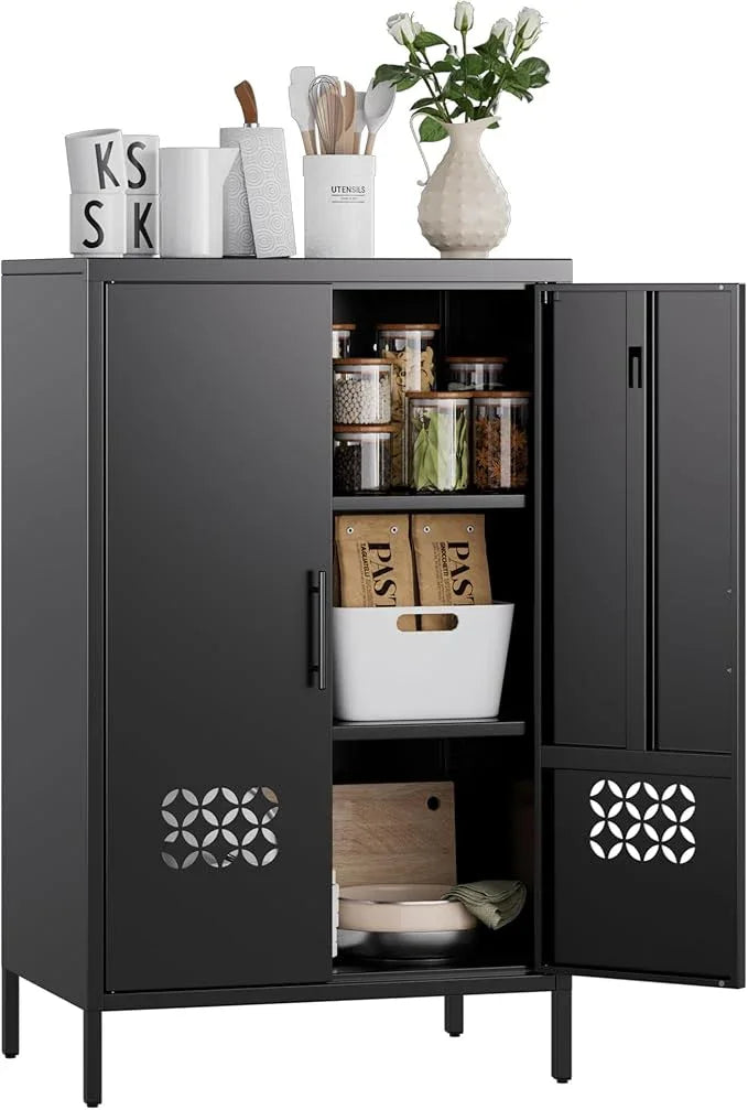 42" H Metal Pantry Cabinet, Kitchen Pantry Storage Cabinets with 2 Shelves, for Home Office Bathroom, Required Assembly, Black - ModernBath