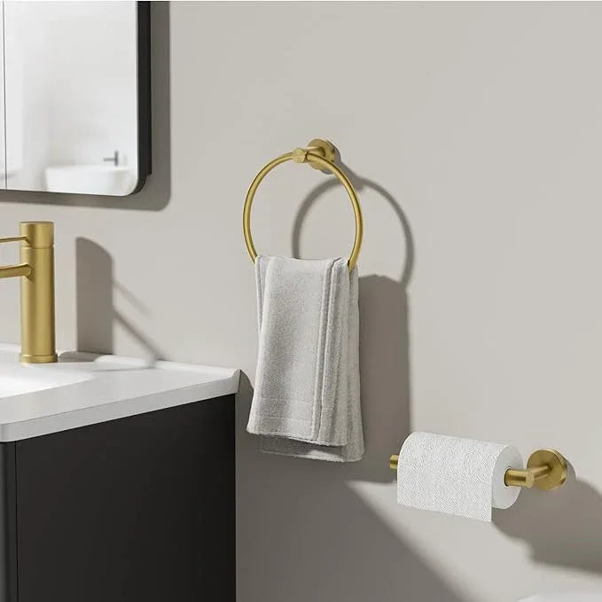 Toilet Paper Holder and Towel Ring Set 2PCS Wall Mount, Brushed Gold Bathroom Hardware Set, Stainless Steel Hand Towel Holder Toilet Paper Roll Holder Set, Bathroom Accessories for Bathroom Kitchen - ModernBath