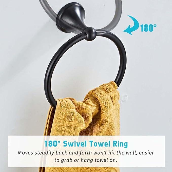 4 Piece Bathroom Accessory Set(Adjustable Towel Bar, Towel Ring, Toilet Paper Holder,Towel Robe Hook), Wall Mounted Bathroom Hardware Accessories Set,Oil Rubbed Bronze - ModernBath