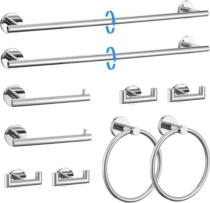 10-Piece Towel Bar Set Polished Chrome Bathroom Hardware Accessories Set Upgraded Towel Hooks Towel Holder Set for Bathroom Stainless Steel Wall Mounted 23.6 Inch - ModernBath
