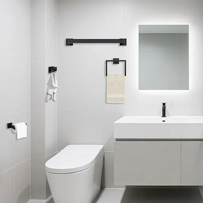 JOPOFI 5 Piece Bathroom Towel Bar Set - SUS304 Stainless Steel Bath Towel Holder, 15.7 Inch Towel Racks for Bathroom Wall Mounted, Bathroom Hardware Accessories Set - Matte Black - ModernBath