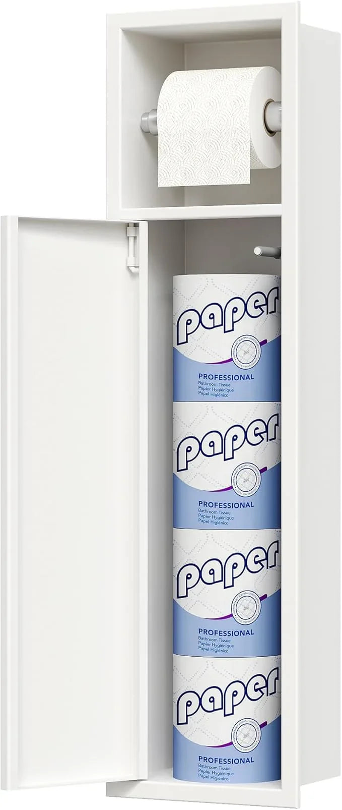 Neodrain Recessed Toilet Paper Holder, in Wall Toilet Paper Holder, 304 Stainless Steel Tissue Paper Holder with Dispense and Storage for Bathroom, White - ModernBath