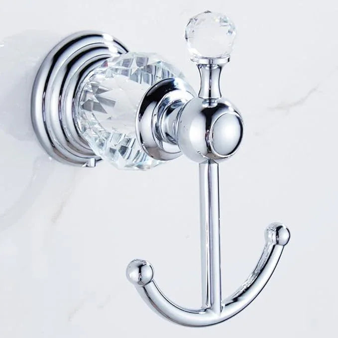 Crystal Silver Towel Hook, Chrome Bathroom Robe Hook, Coat Rack Hanger Heavy Sturdy Double Towel Hooks Bath Farmhouse Clothes Hook Wall Mounted Modern for Bathroom Kitchen Washroom - ModernBath