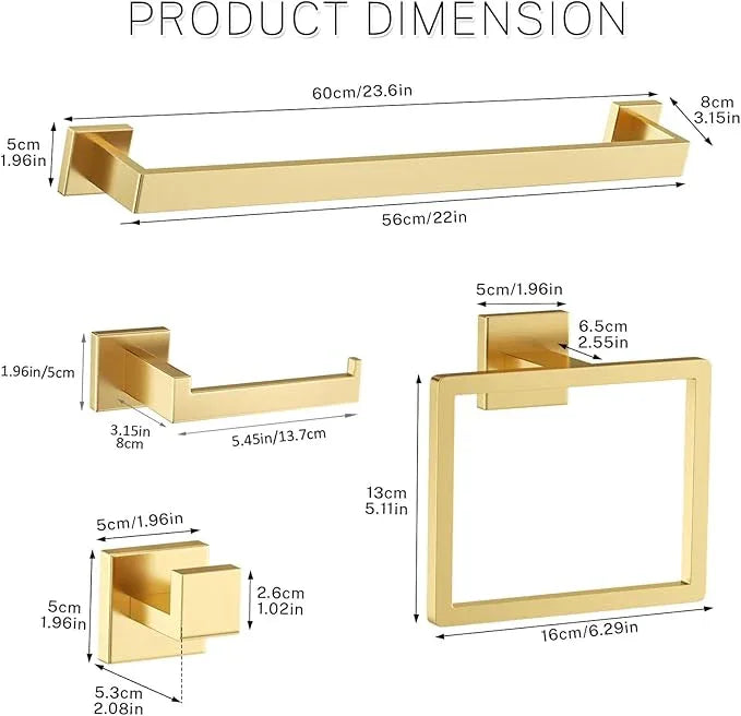 Brushed Gold Towel Bar Set Towel Holder Set,10-Piece Gold Bathroom Hardware Accessories Set,Stainless Steel Towel Rack Set for Bathroom Wall-Mounted,23.6-Inch - ModernBath