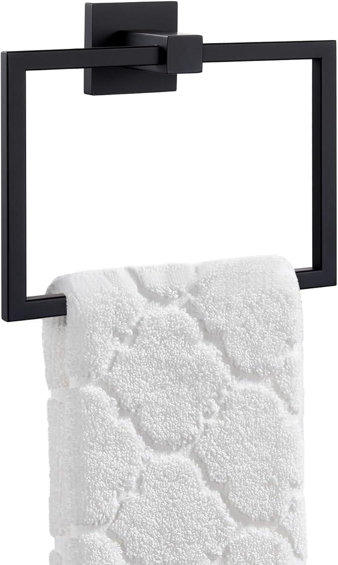 Angle Simple Square Towel Ring Matte Black, SUS 304 Stainless Steel Bathroom Swivel Hand Towel Holder Rack 7.09 Inches, Wall Mount - ModernBath
