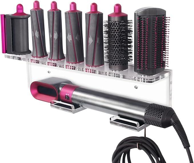 Affogato Wall Mount Holder Compatible with Dyson Airwrap Styler Accessories Acrylic Storage Holder Compatible with Dyson Airwrap Attachments Organizer Rack for Wand Barrels Brushes, Transparent Clear - ModernBath